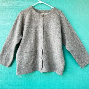 Wool Blend Gray Cardigan Sweater XL | Grandpa Core Minimalist Scandi Collarless